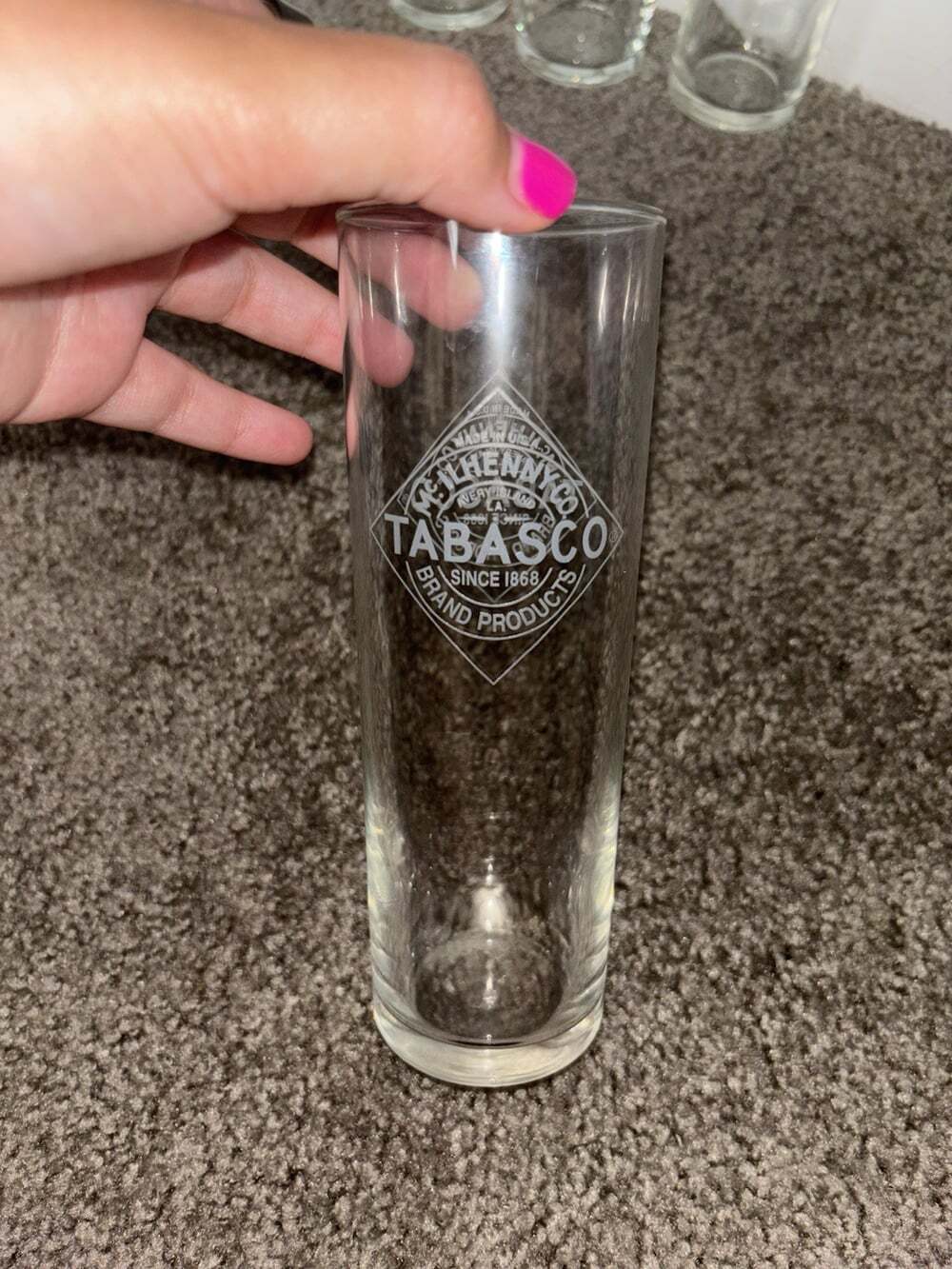 Four Tabasco Bloody Mary Glass 7" Tall White Logo On Both Sides
